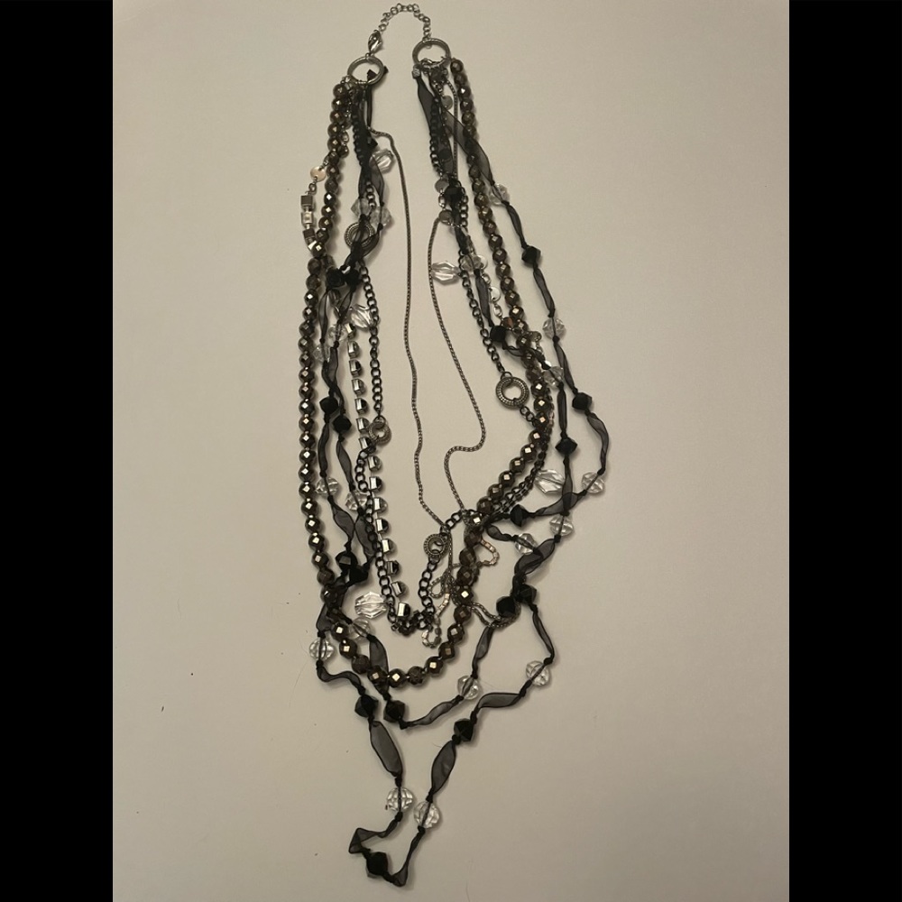 Woman’s Layered Beaded, Lace Long Necklace